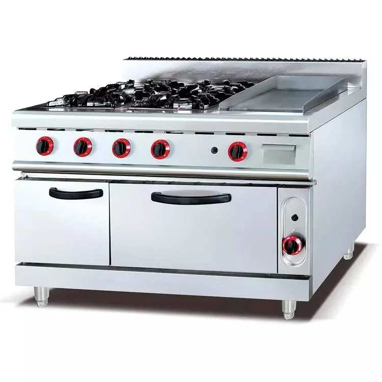 Commercial Gas Range with 4-Burner Lava Rock Grill Oven