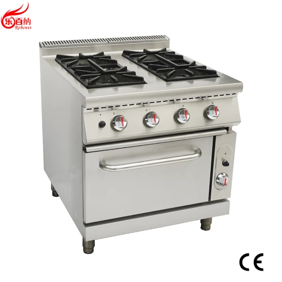 Equipo de cocina comercial con aprobación CE, cocina de Gas de 4 quemadores de 90cm con horno de Gas en acero inoxidable independiente (9G